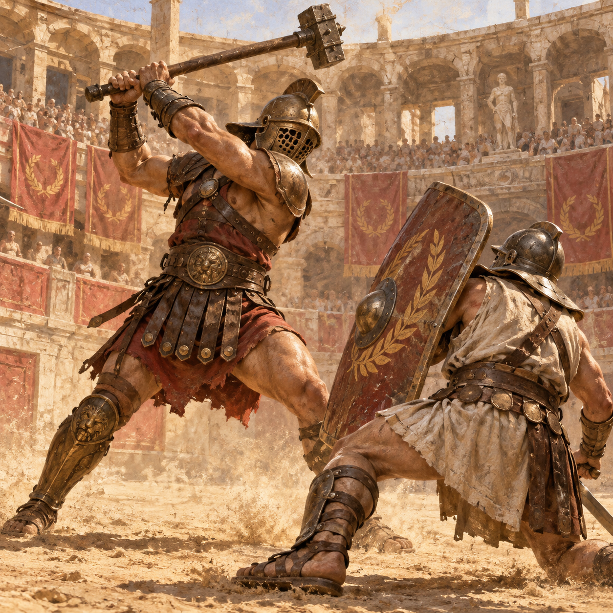 Un combattant engage un coup puissant.